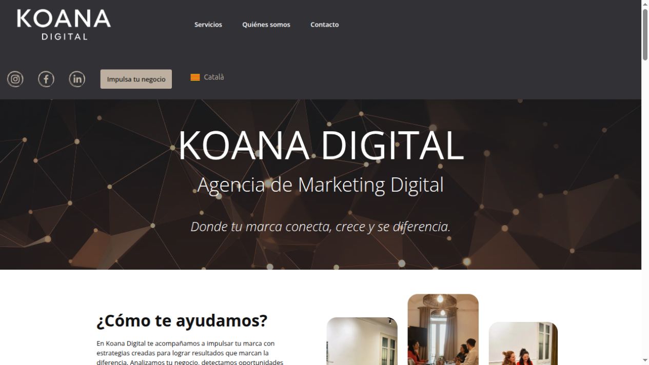 Vista del sitio web de Koana Digital, agencia de marketing digital