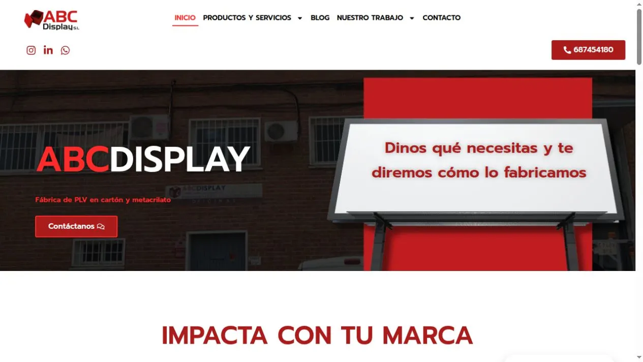 Vista del sitio web de ABC Display