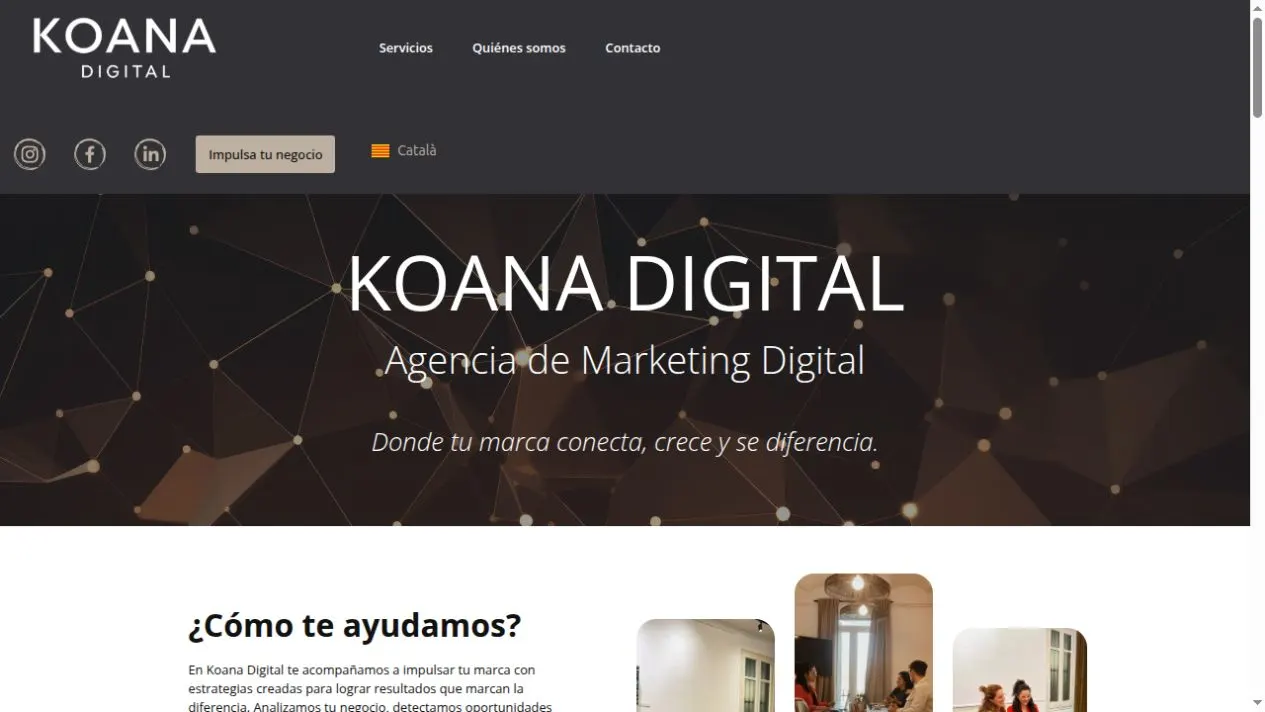 Vista del sitio web de Koana Digital, agencia de marketing digital
