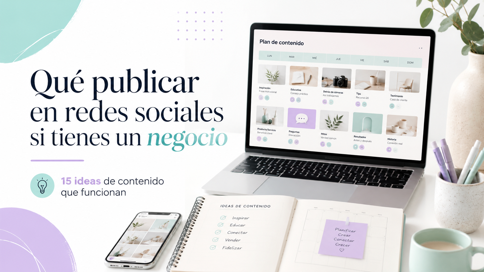 No necesitas utilizar las 15 ideas todas las semanas Después de leer tantas posibilidades puede aparecer justo el problema contrario: querer publicarlo todo. No es necesario. Una buena estrategia de contenidos consiste en seleccionar aquellos temas que tengan sentido para tu empresa y combinarlos de manera equilibrada. Por ejemplo, durante un mes puedes alternar publicaciones educativas, contenido sobre tu forma de trabajar, algún caso real y una publicación más orientada a presentar tus servicios. De esta forma, tu perfil no se convierte en un catálogo comercial, pero tampoco pierde de vista los objetivos del negocio. Y tampoco es imprescindible publicar todos los días. La frecuencia adecuada dependerá de tus recursos, de la plataforma y de tu estrategia. En muchos casos es preferible publicar menos contenido, pero hacerlo de forma constante y con una intención clara, que publicar diariamente sin planificación. El calendario de contenidos te ayudará a dejar de improvisar Cuando tienes varias ideas definidas, el siguiente paso es organizarlas. Un calendario de contenidos permite decidir con antelación qué temas vas a tratar, qué objetivos tendrá cada publicación y qué materiales necesitarás preparar. También ayuda a mantener variedad. Si al revisar el calendario descubres que durante semanas únicamente estás hablando de tus servicios, probablemente necesites introducir contenido educativo, casos reales o publicaciones que generen conversación. Planificar no significa que tus redes tengan que ser rígidas. Siempre puedes incorporar una noticia, tendencia o contenido espontáneo cuando tenga sentido. La diferencia es que ya no dependerás de encontrar algo que publicar en el último momento. ¿Y si no tienes tiempo para gestionar las redes sociales de tu negocio? Muchas pequeñas empresas saben que deberían trabajar mejor sus redes sociales, pero la realidad del día a día acaba dejando esta tarea para el final. Crear una estrategia, buscar ideas, preparar los diseños, redactar los textos, editar vídeos, programar las publicaciones y analizar los resultados requiere tiempo. Y precisamente por eso muchas cuentas empiezan con mucha actividad y terminan abandonadas durante meses. Si quieres utilizar las redes sociales como una herramienta real de comunicación y captación, es importante tratarlas como una parte más de tu estrategia de marketing. En IMDIGITAL ayudamos a empresas y profesionales a planificar y gestionar sus redes sociales con una estrategia adaptada a cada negocio. Nos encargamos de organizar los contenidos, crear las publicaciones y mantener una comunicación coherente para que tú puedas dedicar tu tiempo a gestionar tu empresa. Si quieres dejar de preguntarte cada semana “¿qué publico ahora?”, podemos ayudarte a convertir tus redes sociales en una presencia digital organizada, profesional y alineada con tus objetivos.
